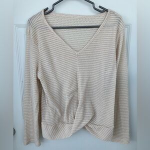 Good condition twist front v-neck long sleeve shirt off-white cream large